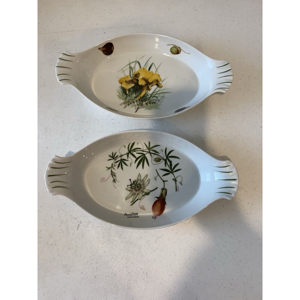 Lourioux  Le Faune Oval Serving Dishes Set of 2 Floral Porcelain France
